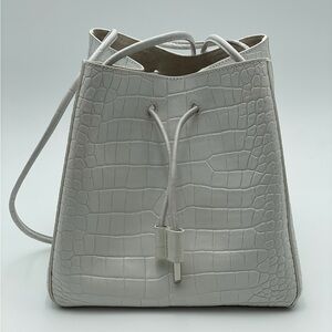 Mango White Leather Croc Embossed Bucket Bag